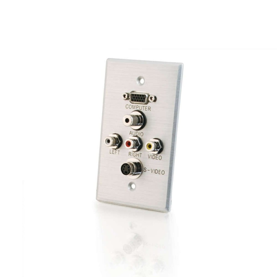 Cables to Go Vga (Top), 3.5Mm Audio, S-Video, Composite Video And Rca Stereo Audio Pass Through Single Gang Wall Plate - Brushed Aluminum Wholesale