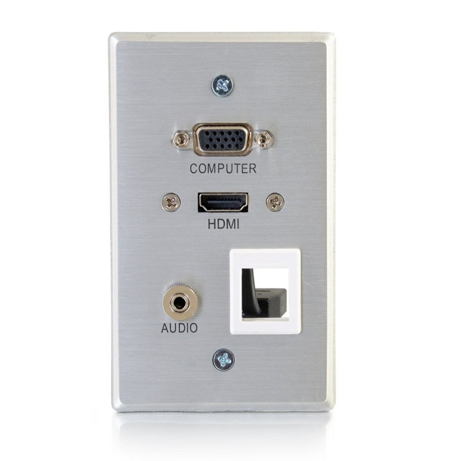 Cables to Go Hdmi, Vga, 3.5Mm Audio Pass Through Single Gang Wall Plate With One Keystone - Aluminum New