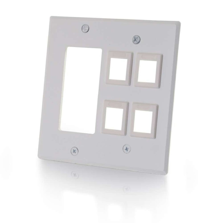 Cables to Go One Cutout With Four Keystone Double Gang Wall Plate - White Hot