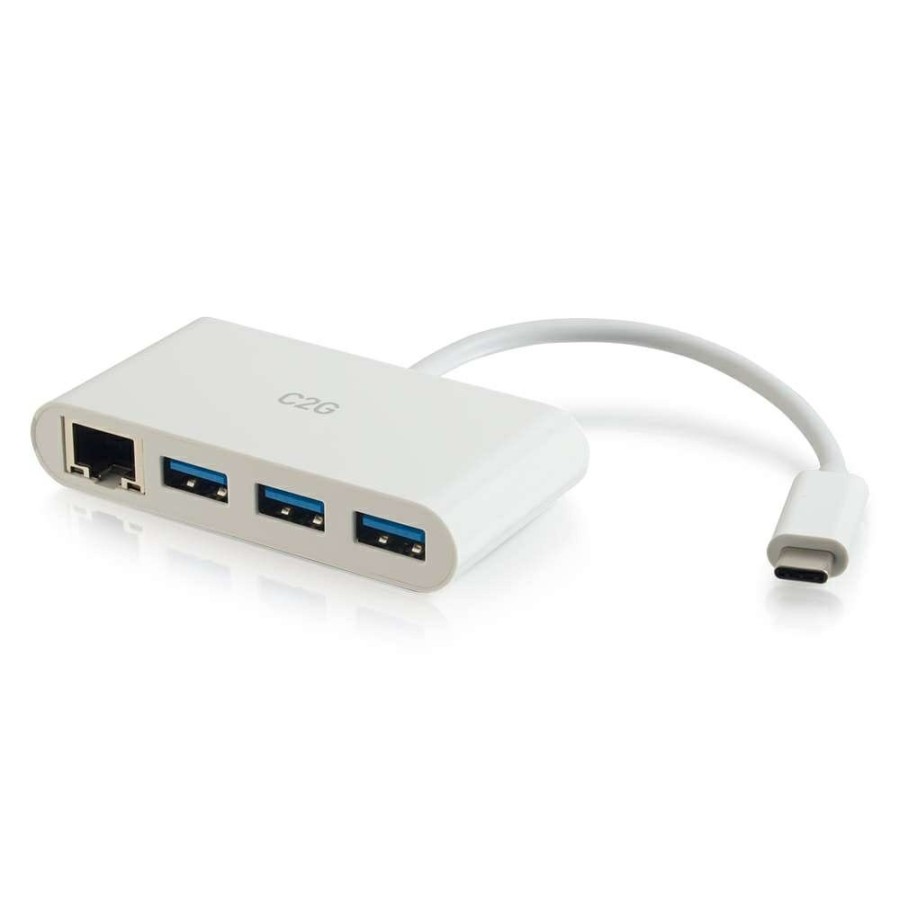 Cables to Go Usb-C® To Ethernet Adapter With 3-Port Usb Hub - White Wholesale