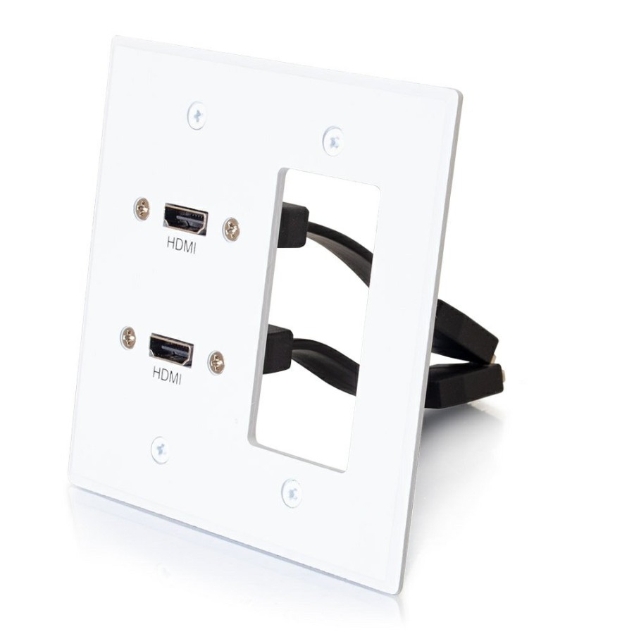 Cables to Go Dual Hdmi Pass Through Double Gang Wall Plate With One Decorative Cutout - White Online